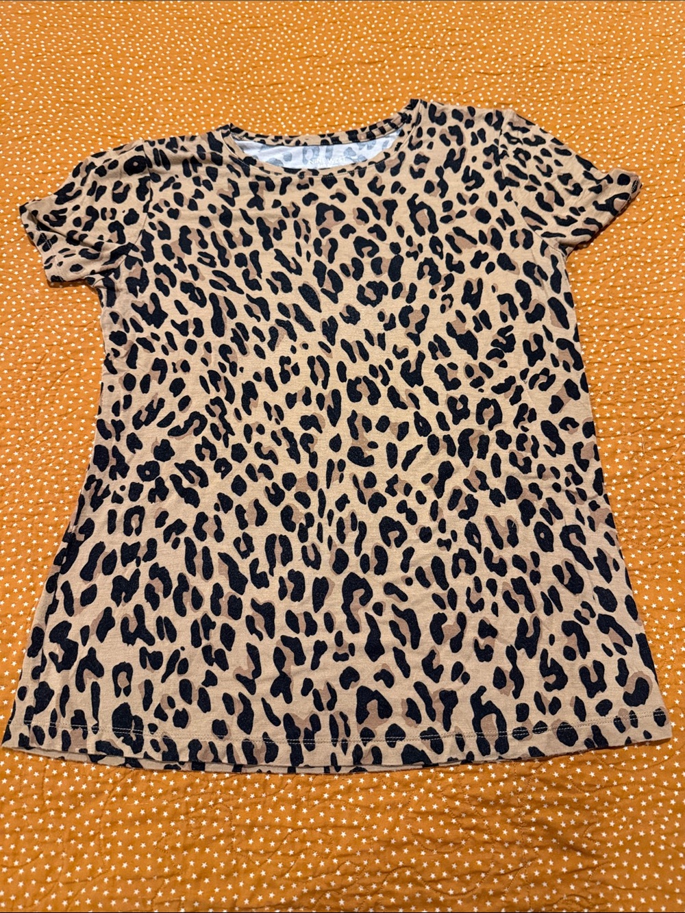 Nine West Leopard Print Short Sleeve Tee - Tan & Black
